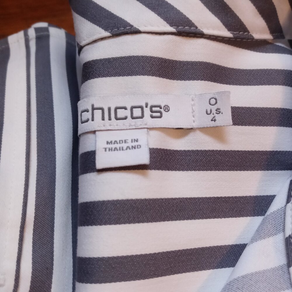 CHICO'S no iron stretch 3/4 sleeve stripe shirt (0/US4) - Picture 11 of 16